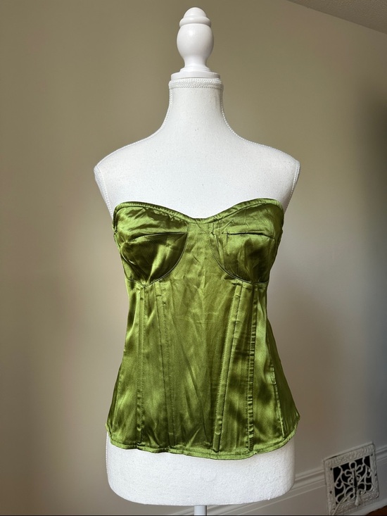 PrettyLittleThing Tops - NWT PRETTYLITTLETHING Olive Satin Fairy Whimsy Renfair Party Corset Size 6